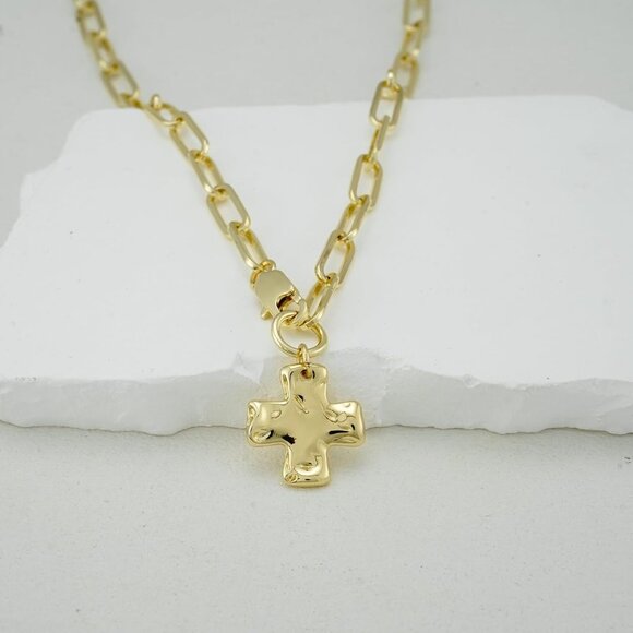 Chunky Cross Necklace Gold Silver Layered Statement Pendant Jewelry - Picture 8 of 9